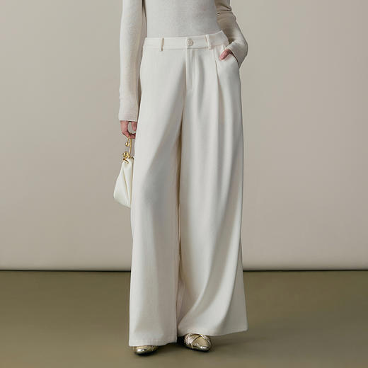 【林栖设计小店】山茶知雾系列羊毛混纺压褶裤子优雅气质百搭直筒宽松显瘦2025秋冬新款阔腿裤女1954071 商品图0
