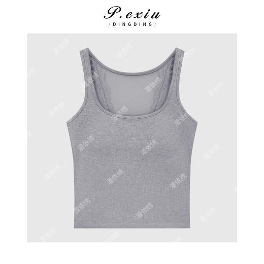 04-1纯色U领拼接蕾丝修身显瘦吊带背心 CF2056 商品图1