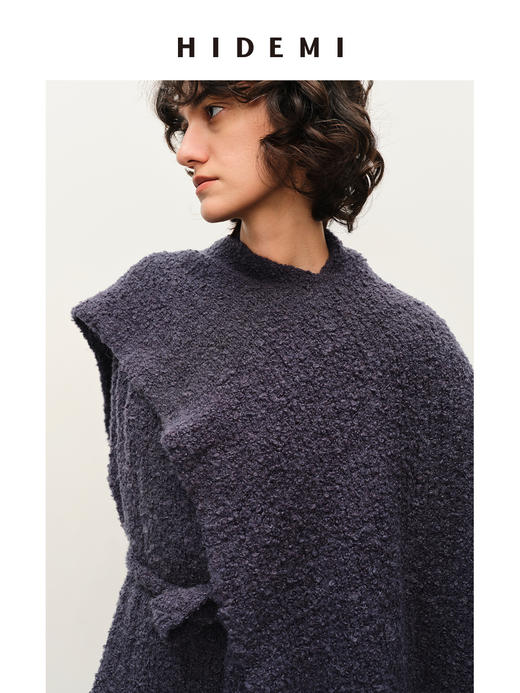 HIDEMI 羊驼毛系列静谧蓝加厚浴袍式腰带款慵懒大衣两件套 大衣/长坎肩 商品图2