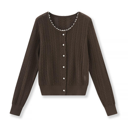 「高货wl」全新升级【铂金会员211/天猫279/差价68】(95459)洛诗琳法式镂空钩花针织衫2025秋季钉珠圆领羊毛混纺开衫 商品图4