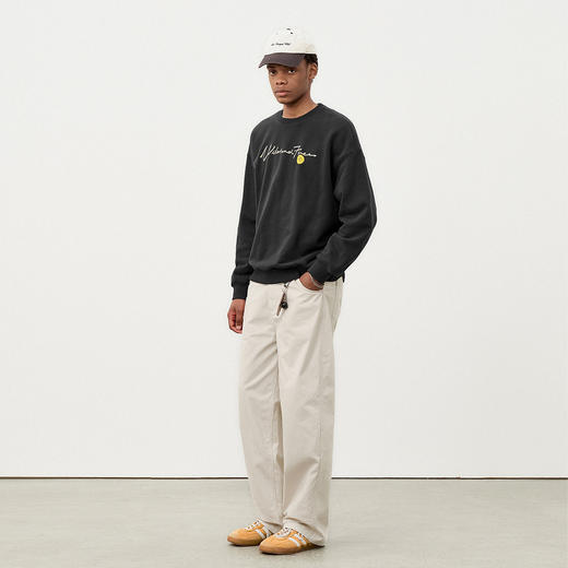 714street美式复古草写文字印花圆领卫衣男装2025秋冬情侣长袖T恤 商品图3