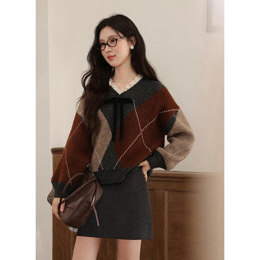 鹿向南「梧桐树影」慵懒分花色气质毛衣女秋季设计感法式长袖上衣 商品图1