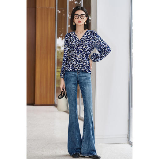 剩S/M/L 米思阳2026春季新款优雅减龄碎花衬衫收腰显瘦V领上衣女4291 商品图3