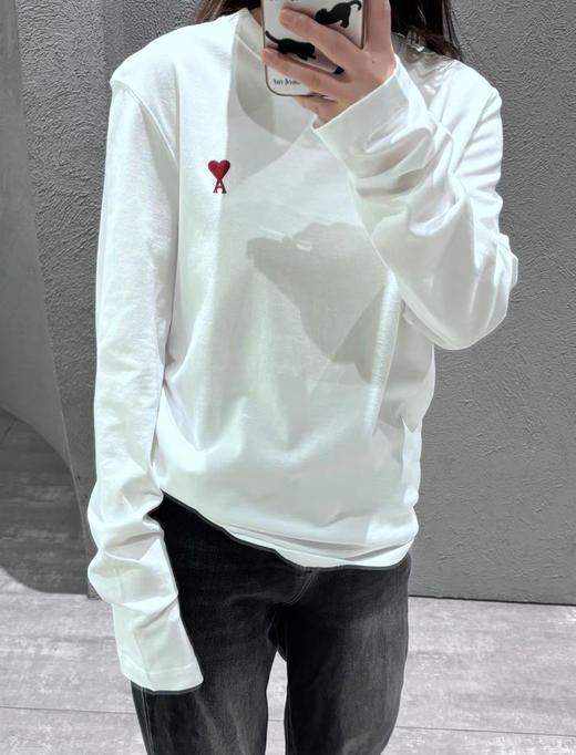 【开放日忙 秒杀价已调 直接拍】​AMI 男女情侣款 红色 小爱心棉质长袖T恤 商品图2