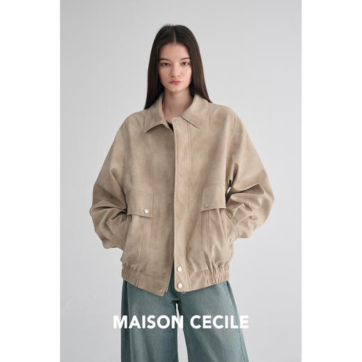MAISON CECILE 复古斑斓麂皮感时髦做旧宽松廓形夹克外套 商品图1