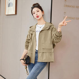 WYA600192025年春季上新气质时尚通勤宽松遮肉显瘦透气连帽纯色外套