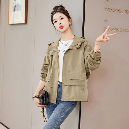 WYA600192025年春季上新气质时尚通勤宽松遮肉显瘦透气连帽纯色外套 商品图0