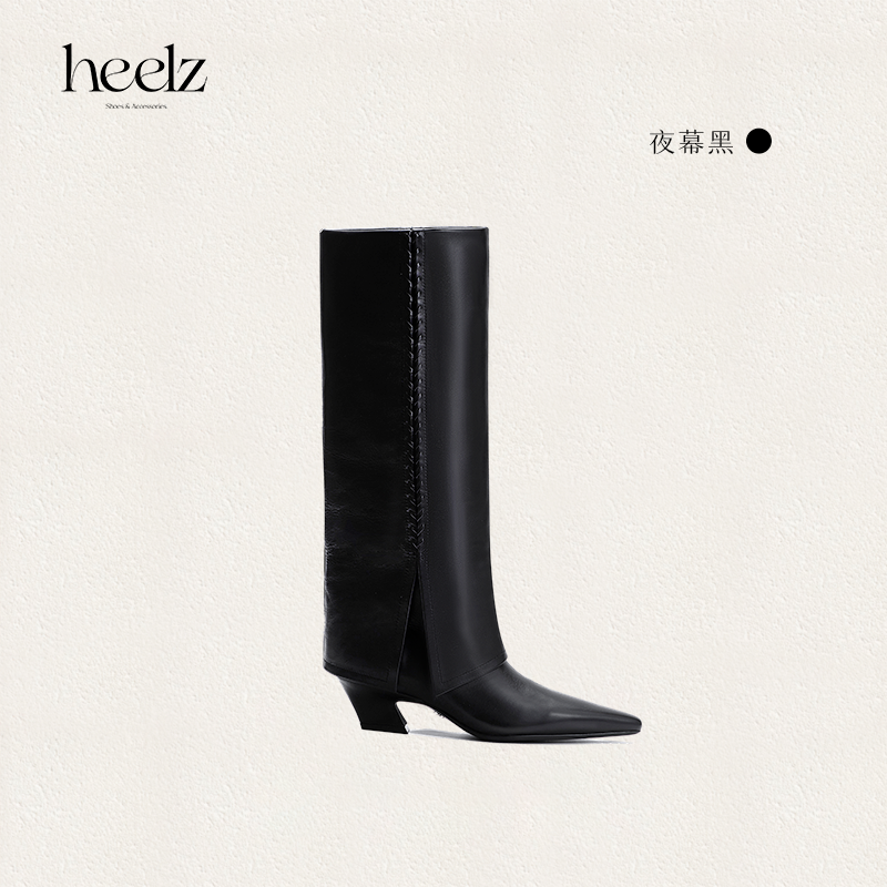 heelz设计师手工鞋履 ｜黑骑士手工编织小牛皮 裤管靴 4.5 公分