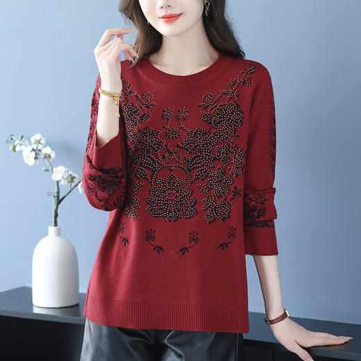 YY11-5517妈妈春秋装洋气提花中款针织衫女2025年秋季新款宽松毛衣打底衫潮 商品图2