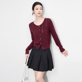 「高货wl」全新升级【铂金会员211/天猫279/差价68】(95459)洛诗琳法式镂空钩花针织衫2025秋季钉珠圆领羊毛混纺开衫