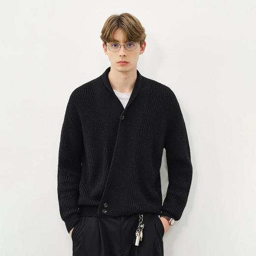 714street羊毛混纺道袍黑色毛衣开衫男2025秋冬潮牌男装针织外套 商品图0