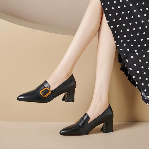 【预售5天】真皮尖头粗跟单鞋女新款时尚女鞋春秋百搭高跟鞋复古英伦风小皮鞋SY&F3125 商品图2