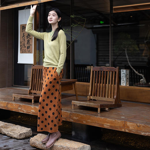 绽放612朵/羊毛波点提花松紧腰一步裙直筒半身裙女秋冬新款中长裙 商品图2