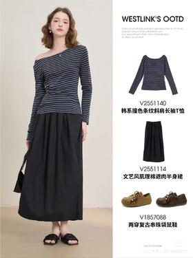 斜肩条纹上衣真的微胖天菜！随性慵懒