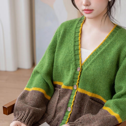 苏苏姐家森屿撞色开衫手工DIY编织粗羊毛线棒针毛线团自制材料包 商品图3