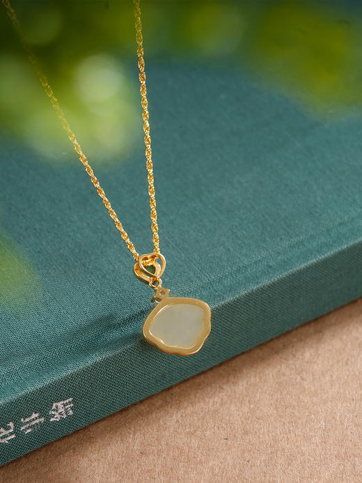 子佩集S925银【秋风杏语】套链【DZ05083】纯银古法银项链贝壳和田玉爱心青玉镀金2509 商品图2