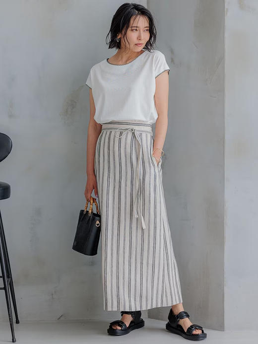 23区日系春季通勤宽松棉镶边圆领套头短袖T恤内搭针织衫商场同款 商品图3