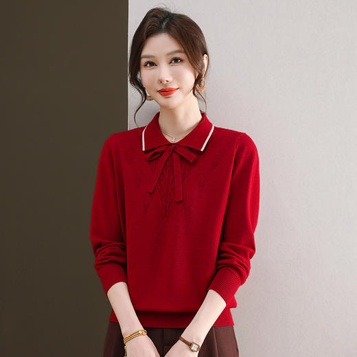 FCY FQ88735翻领长袖小衫上衣洋气妈妈减龄毛衣 商品图2