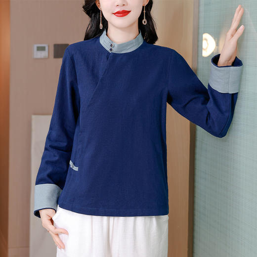 KQL A83N3177纯色棉麻唐装新中式上衣 商品图0