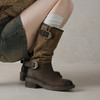 【预售7天】真皮厚底英伦风皮带扣中筒靴子堆堆靴骑士靴女圆头长筒靴KYD&KK12950 商品缩略图1