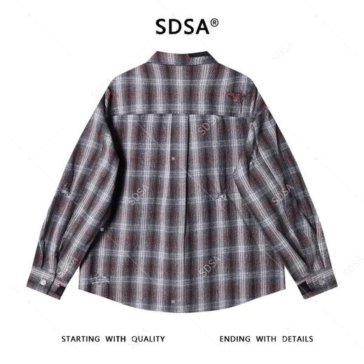 56150SDSA男士秋冬新款痞帅男装韩版磨破格子翻领长袖衬衫百搭宽松衬衣 商品图5