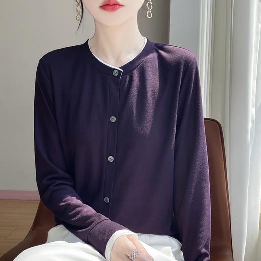 奥伊米初秋100%天丝女士圆领假两件修身气质薄款针织开衫RWM34 商品图4