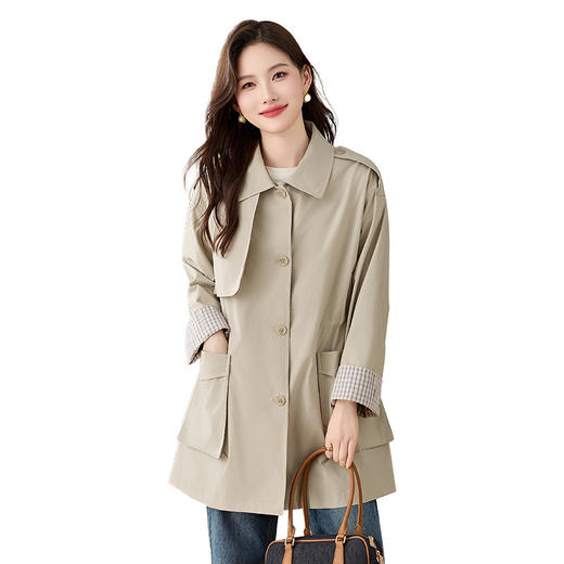HR ZYF8887松弛感洋气减龄撞色袖宽松收腰显瘦简约纯色气质风衣外套 商品图4