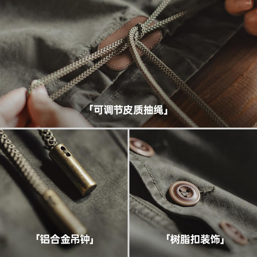 马登军绿色水洗中长款宽松全棉套头连帽工装风衣连衣裙外套女士秋 商品图2