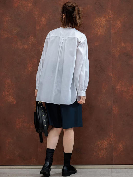 23区日系春季通勤宽松纯棉立领套头长袖衬衣休闲中长衬衫商场同款 商品图2