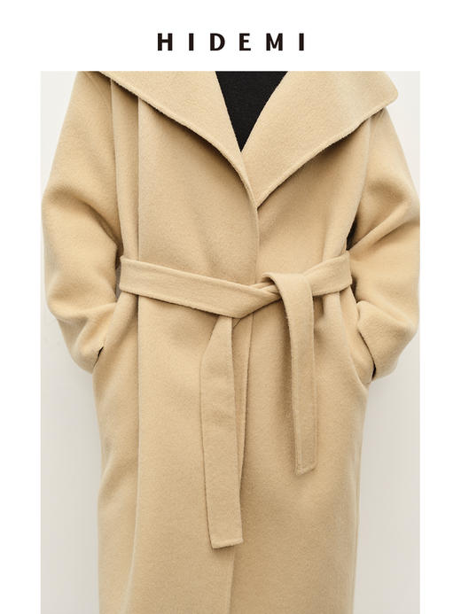 HIDEMI 澳洲美利奴羊毛长毛不规则剪裁门襟堆堆领长款大衣 商品图6
