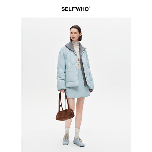 SELFWHO90白鸭绒经典A字短裙女2025冬新款显瘦包臀开衩短款半身裙 商品图2