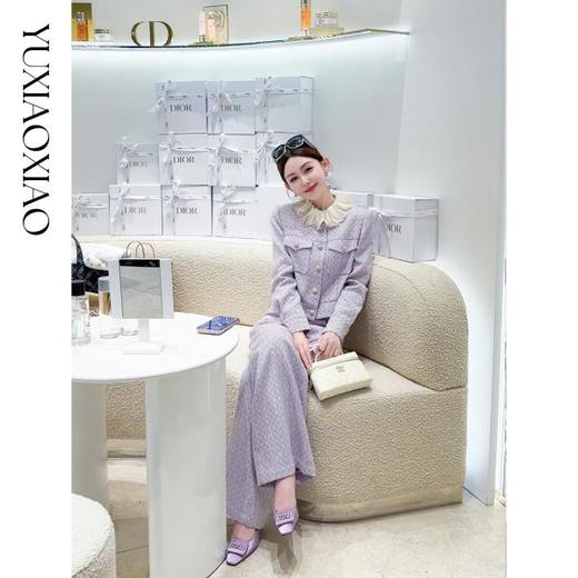 余潇潇【高智千金】绵羊毛混纺粗花呢菱形花纹小香外套&宽松直筒裤 商品图4