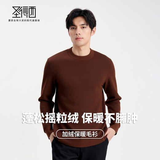 【含绵羊毛】圣得西男士2025秋季新款休闲百搭素雅绒感圆领毛衣 商品图2