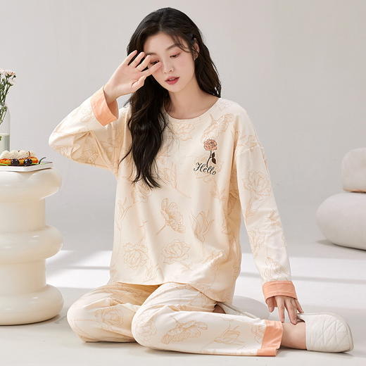 家居服秋季新款新品带胸垫春秋睡衣女长袖长裤套头甜美圆领舒适可外穿家居服 商品图4