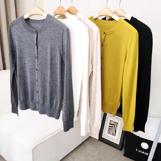 德国扬子纱100%美丽诺羊毛针织圆领开衫精纺60支外套秋冬薄款女25年新款！ 商品图0