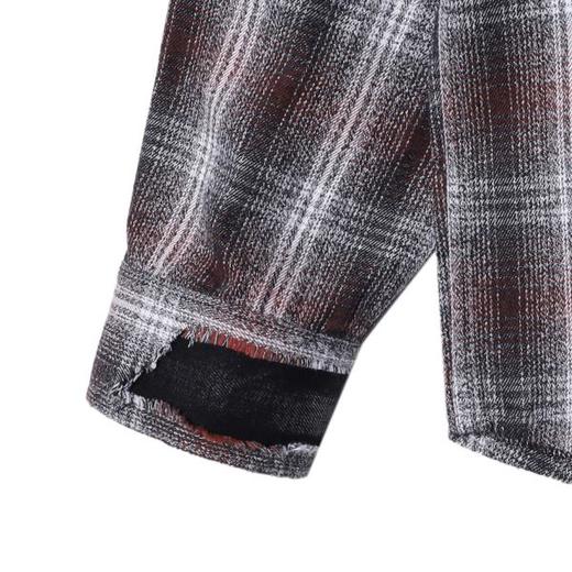 56150SDSA男士秋冬新款痞帅男装韩版磨破格子翻领长袖衬衫百搭宽松衬衣 商品图4