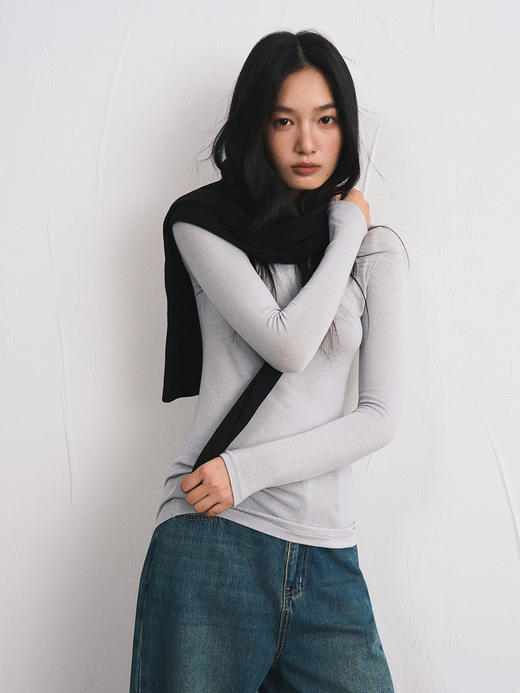 【天丝莫代尔山羊绒打底衫】秋冬修身纯色亲肤T恤高级感轻奢针织衫 商品图3