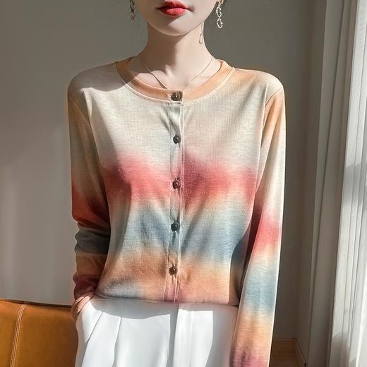 奥伊米100%天丝初秋圆领晕染印花薄款针织开衫RWM14 商品图5