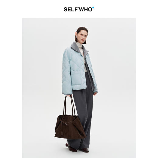 SELFWHO90白鸭绒假两件拼接高领毛织羽绒服女2025冬新款宽松外套 商品图3