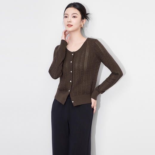 「高货wl」全新升级【铂金会员211/天猫279/差价68】(95459)洛诗琳法式镂空钩花针织衫2025秋季钉珠圆领羊毛混纺开衫 商品图2