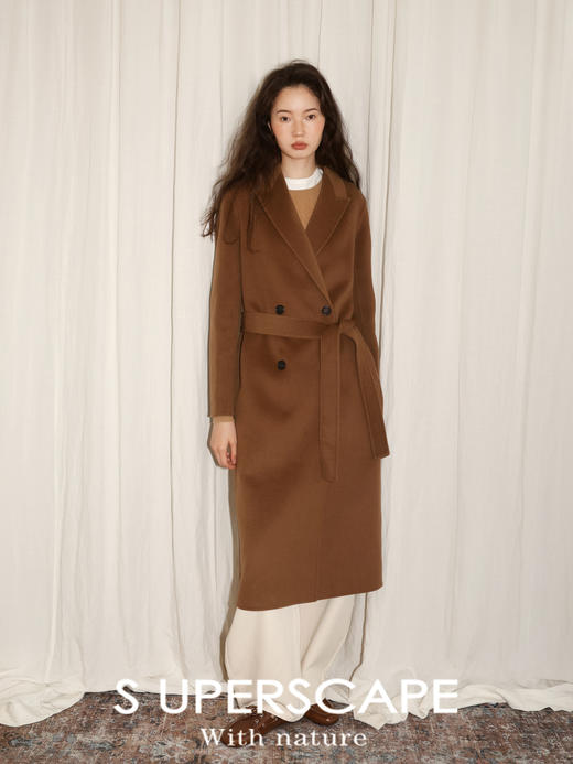 素舶 重磅细支绵羊毛精巧剪裁正肩枪驳领小个子显高双面呢大衣 商品图1