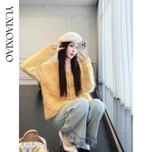 余潇潇【蔷薇月令】甜美镂空钩花亲肤圆领100山羊绒长袖秋冬毛衫 商品图4