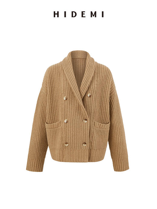 HIDEMI 澳洲美利奴羊毛粗针加厚款青果领西服式毛衣外套大衣 商品图6