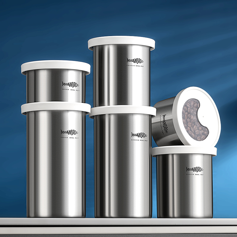 【芬兰MISANBROO】米膳葆抗菌型316不锈钢单向排气咖啡豆干粮储存罐