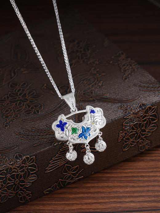 子佩集S990银【蓝楹曼舞】套链【QFDZ039】纯银花丝珐琅彩锁项链2509 商品图5