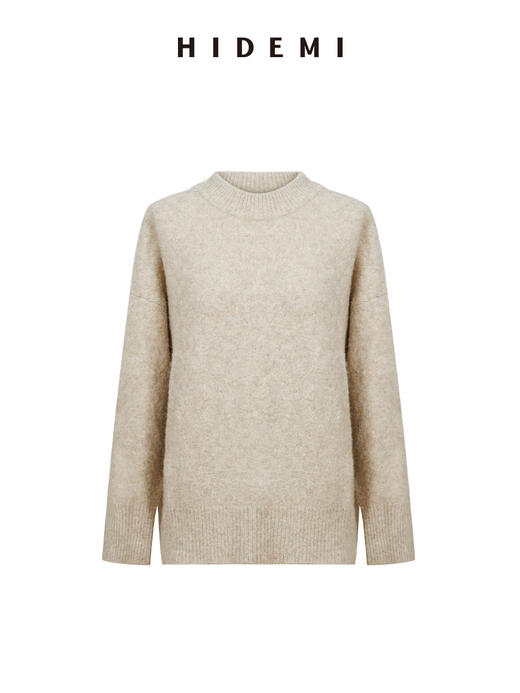 HIDEMI 羊驼毛牦牛绒粗针厚款圆领廓形极简宽松毛衣 商品图5