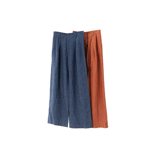 特绽放618朵/加厚色织亚麻半腰松紧透气宽松直筒裤松弛感休闲裤女 商品图4