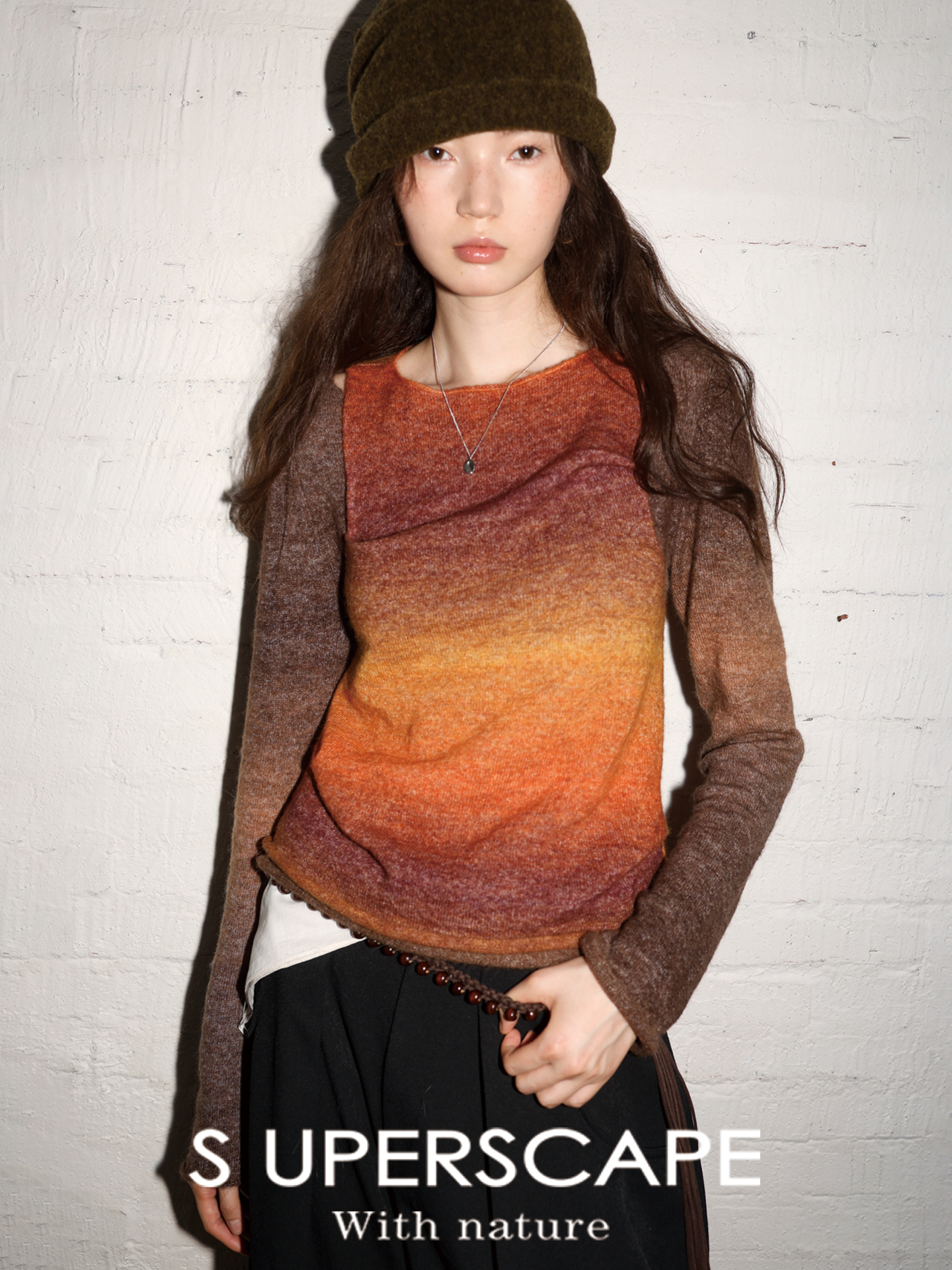 素舶 羊驼毛羊毛柔糯亲肤段染渐变捏褶松弛感两件套针织背心