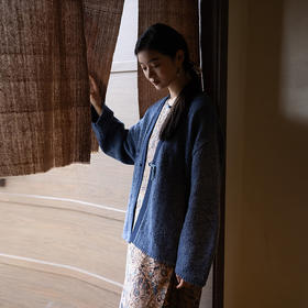 绽放617朵/彩点羊毛纱撞色提花毛织开衫慵懒感V领毛衣外套女秋冬