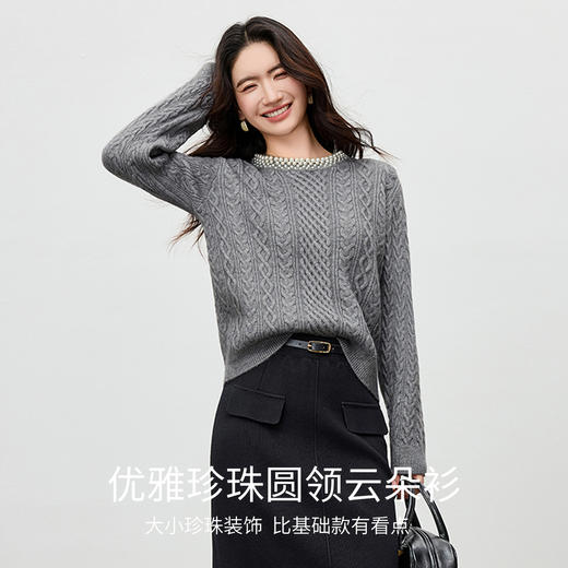 【内购】【云朵衫】优雅通勤珍珠圆领麻花绞花肌理超弹厚保暖毛衣-W54EE3811 商品图1